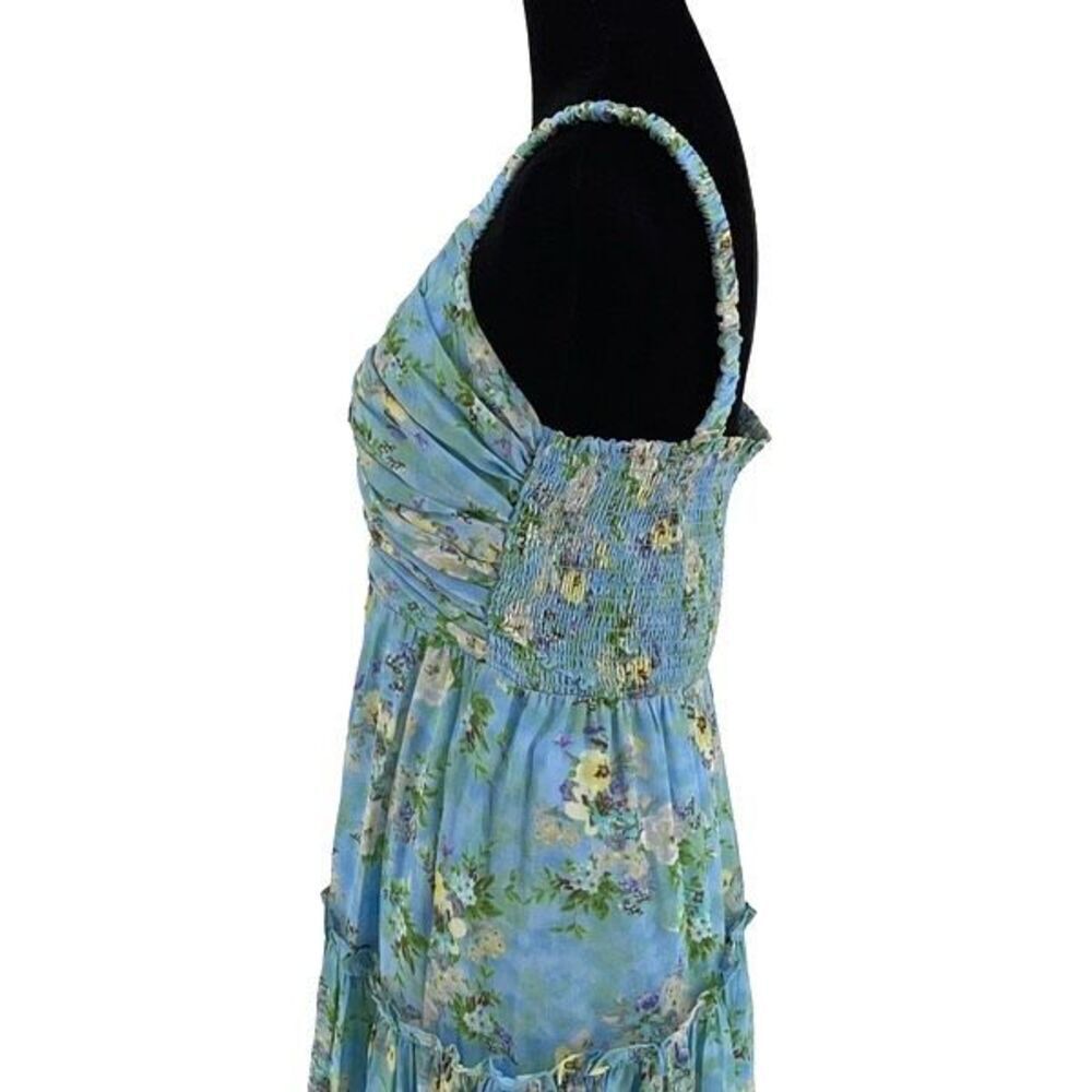 ASTR‎ the Label Womens Floral Shirred V-Neck Shirred Sundress Blue Green Medium - Picture 5 of 11